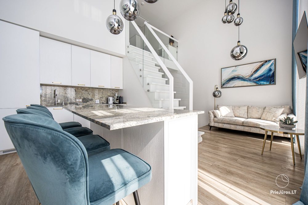 Burės Loft - przestrzeń o wyjątkowym designie dla Twojego jakościowego wypoczynku w kompleksie Mano jūra 1 z basenem, wanną spa, sauną