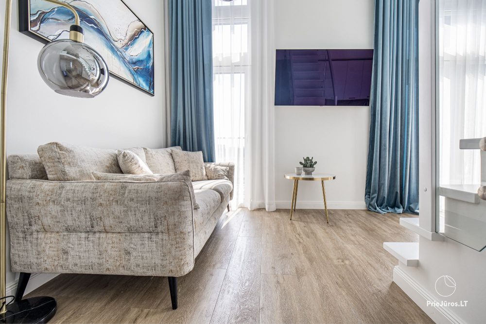 Burės Loft - przestrzeń o wyjątkowym designie dla Twojego jakościowego wypoczynku w kompleksie Mano jūra 1 z basenem, wanną spa, sauną