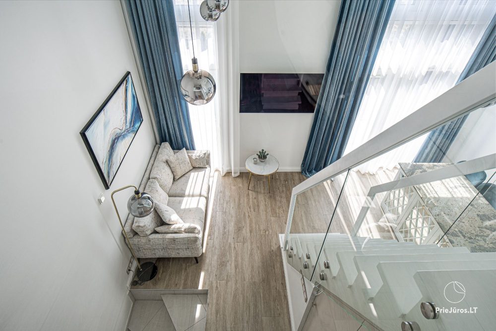 Burės Loft - przestrzeń o wyjątkowym designie dla Twojego jakościowego wypoczynku w kompleksie Mano jūra 1 z basenem, wanną spa, sauną