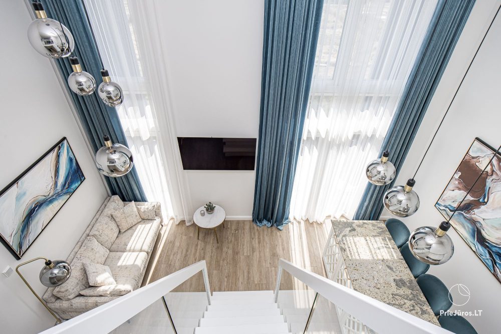 Burės Loft - przestrzeń o wyjątkowym designie dla Twojego jakościowego wypoczynku w kompleksie Mano jūra 1 z basenem, wanną spa, sauną