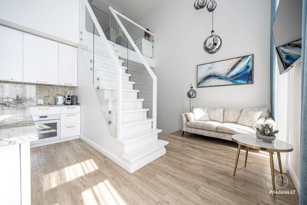 Burės Loft - przestrzeń o wyjątkowym designie dla Twojego jakościowego wypoczynku w kompleksie Mano jūra 1 z basenem, wanną spa, sauną