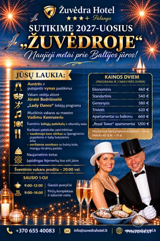 Powitanie Nowego Roku 2027 w hotelu „Palangos žuvėdra” nad Bałtykiem!